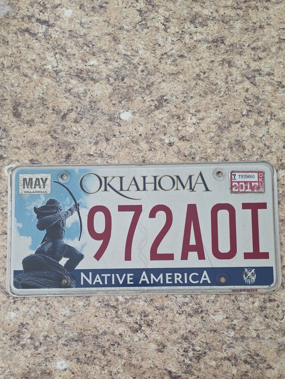 Vintage Oklahoma License Plate - Native America Arrow Archer Tag 972AOI